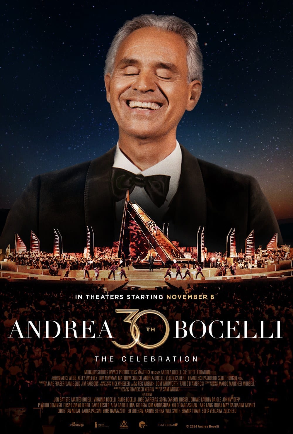Theatrical poster for Andrea Bocelli 30: The Celebration.